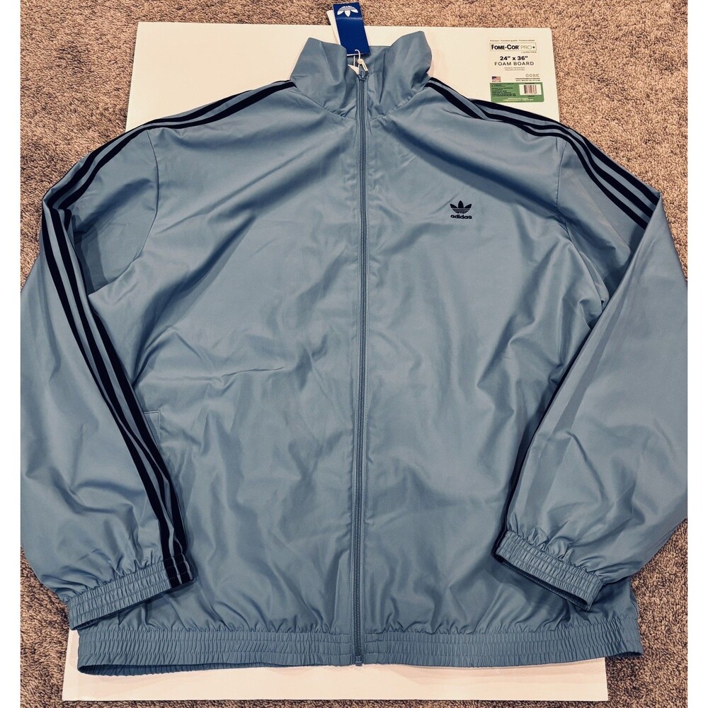 NWT Adidas Track Jacket Women’s XL Firebird Ash Blue Mesh Lined 3 stripe LOGO